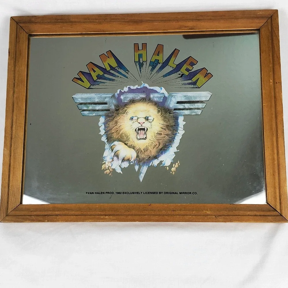 Van Halen Carnival Mirror 1982 Vintage Lion Graphic Wood Frame 13x10 Memorabilia